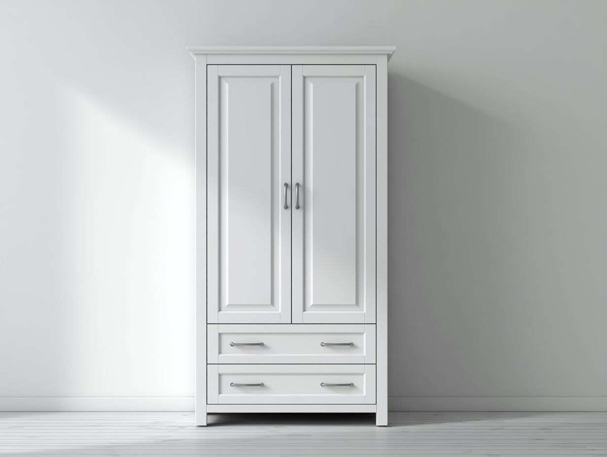 Kleiderschrank aus Holzwerkstoff 100 x 55 x 200 cm - Weiß - 2 Türen und 2 Schubladen im klassischen Design