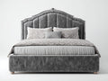 Doppelbett mit Samtstoffbezug 215 x 190 x 145 cm - Grau - Gepolstertes Barockbett mit hohem Segmentkopfteil und Zierkrone