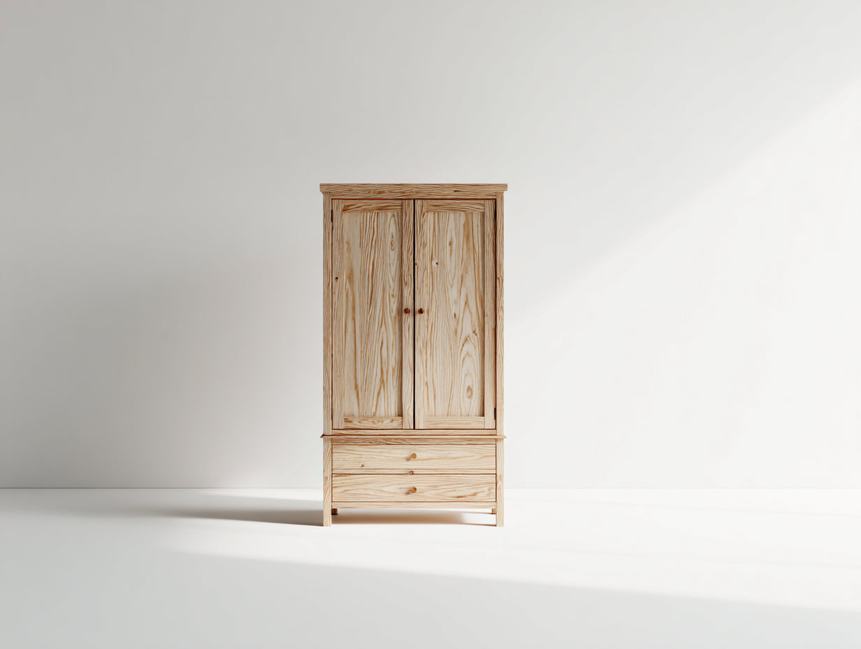 Kleiderschrank mit 2 Türen und 2 Schubladen aus Holz 100 x 55 x 190 cm - Naturholz - Klassisches Stauraumdesign für Schlafzimmer und Gästezimmer