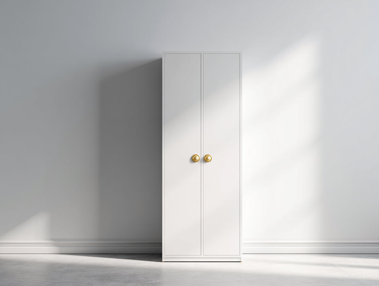 Kleiderschrank aus Holzwerkstoff 80 x 50 x 190 cm - Weiß und Goldfarben - Schmaler 2-Türer im modernen minimalistischen Design