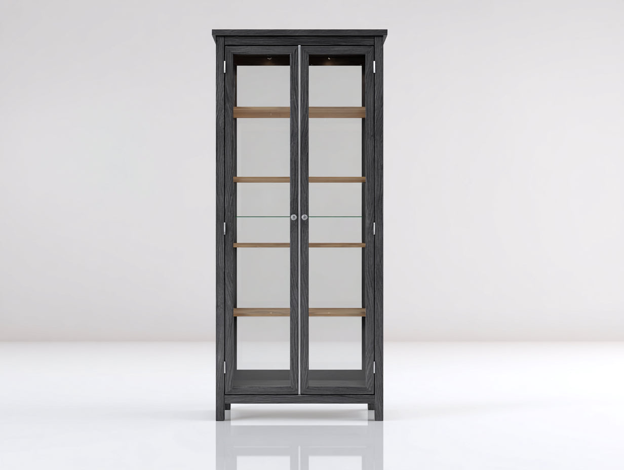 Vitrinen aus Holzwerkstoff und Glas 90 x 40 x 190 cm - Schwarz - 2 Glastüren für Wohnraum und Esszimmer
