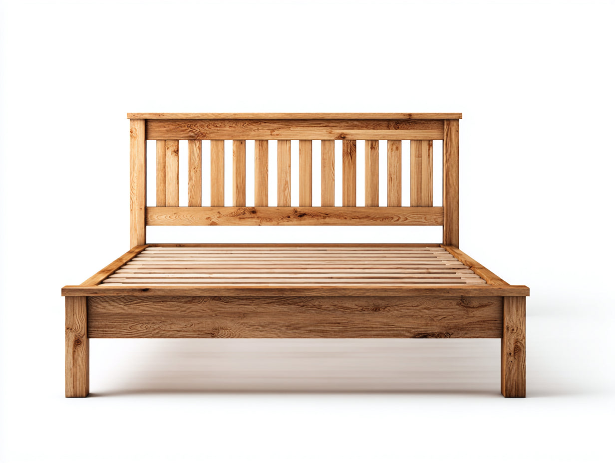 Doppelbett aus Massivholz 210 x 170 x 110 cm - Naturbraun - Rustikales Holzbett mit Lattenkopfteil und integriertem Lattenrost