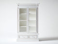 Vitrinen - Vitrinenschrank aus Holzwerkstoff und Glas 110 x 45 x 195 cm - Weiß - 2 Glastüren 2 Schubladen und Ablagefächer - Klassisches Design
