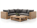 Gartensofa Set 2-teilig aus Rattangeflecht und Holz mit Couchtisch 250 x 250 x 86 cm - Naturbraun und Dunkelgrau - Großzügiges Eckdesign für Garten und Terrasse