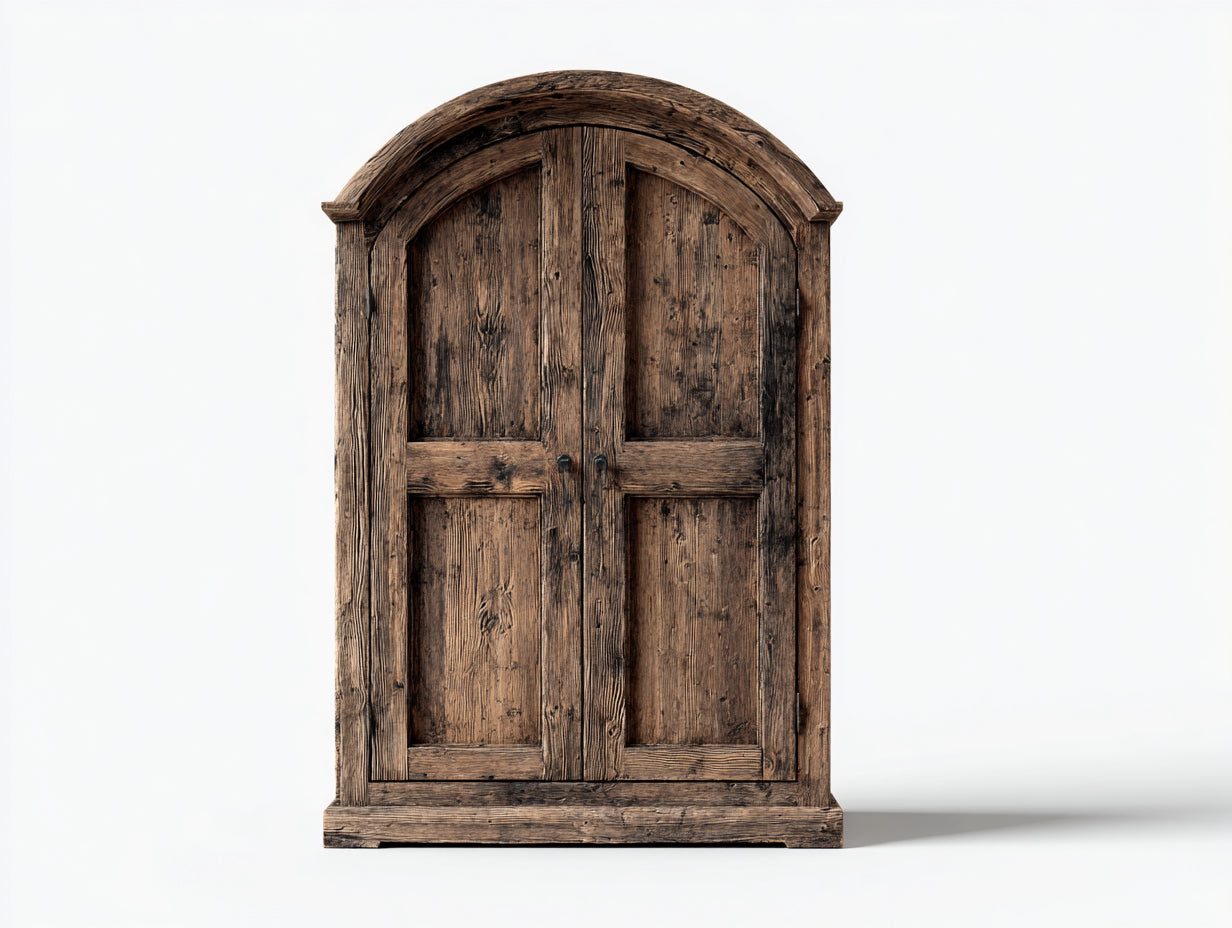 Kleiderschrank aus Massivholz 125 x 58 x 205 cm - Dunkelbraun - Rustikaler 2-Türer mit Rundbogen und markanter Holzmaserung