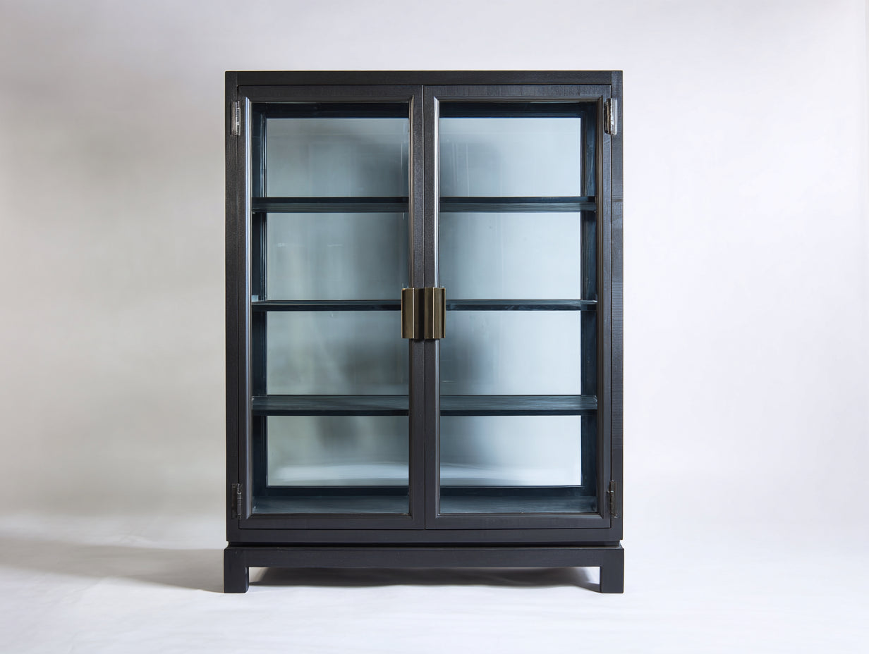 Vitrinen aus Holzwerkstoff und Glas 105 x 42 x 165 cm - Schwarz und bronzefarben - modernes Design mit 2 Drehtüren
