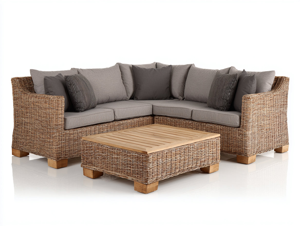 Gartensofa Set 2-teilig aus Rattangeflecht mit Couchtisch 240 x 240 x 85 cm - Braun und Grau - Eckdesign für Terrasse und Garten