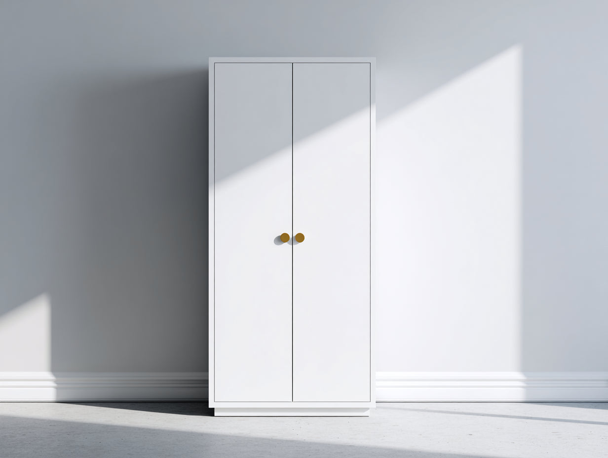 Kleiderschrank aus Holzwerkstoff 80 x 50 x 190 cm - Weiß und Goldfarben - 2 Türen mit kompakter Bauform