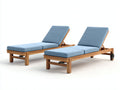 Sonnenliege 2er Set aus Holz 200 x 70 x 88 cm - Naturholz und Blau - Verstellbare Rückenlehnen mit Rollen