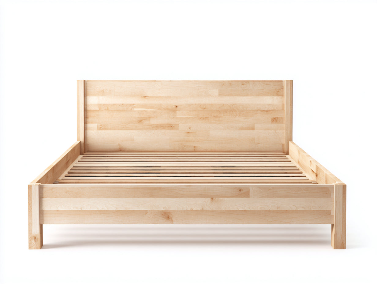 Doppelbett aus Holz mit Lattenrost 210 x 190 x 120 cm - Naturholz - Hohes Kopfteil und geradliniges Design für Schlafzimmer