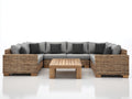 Gartensofa Set aus Polyrattan und Holz 320 x 220 x 75 cm - Naturbraun und Grau - U-Form mit Gartentisch