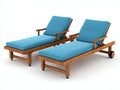 Sonnenliege - 2er-Set verstellbare Gartenliegen aus Holz 200 x 70 x 94 cm - Natur und Blau - Armlehnen Rollen und gepolsterte Liegeflächen - Modernes Design