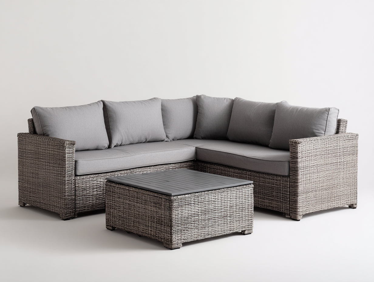 Gartensofa Set 2-teilig aus Rattangeflecht mit Couchtisch 235 x 235 x 82 cm - Grau und Dunkelgrau - Eckdesign für Garten und Terrasse