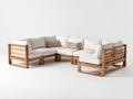 Gartensofa aus Holz 310 x 225 x 80 cm - Naturfarben und Cremeweiß - modulares U-Form-Design für 6 Personen