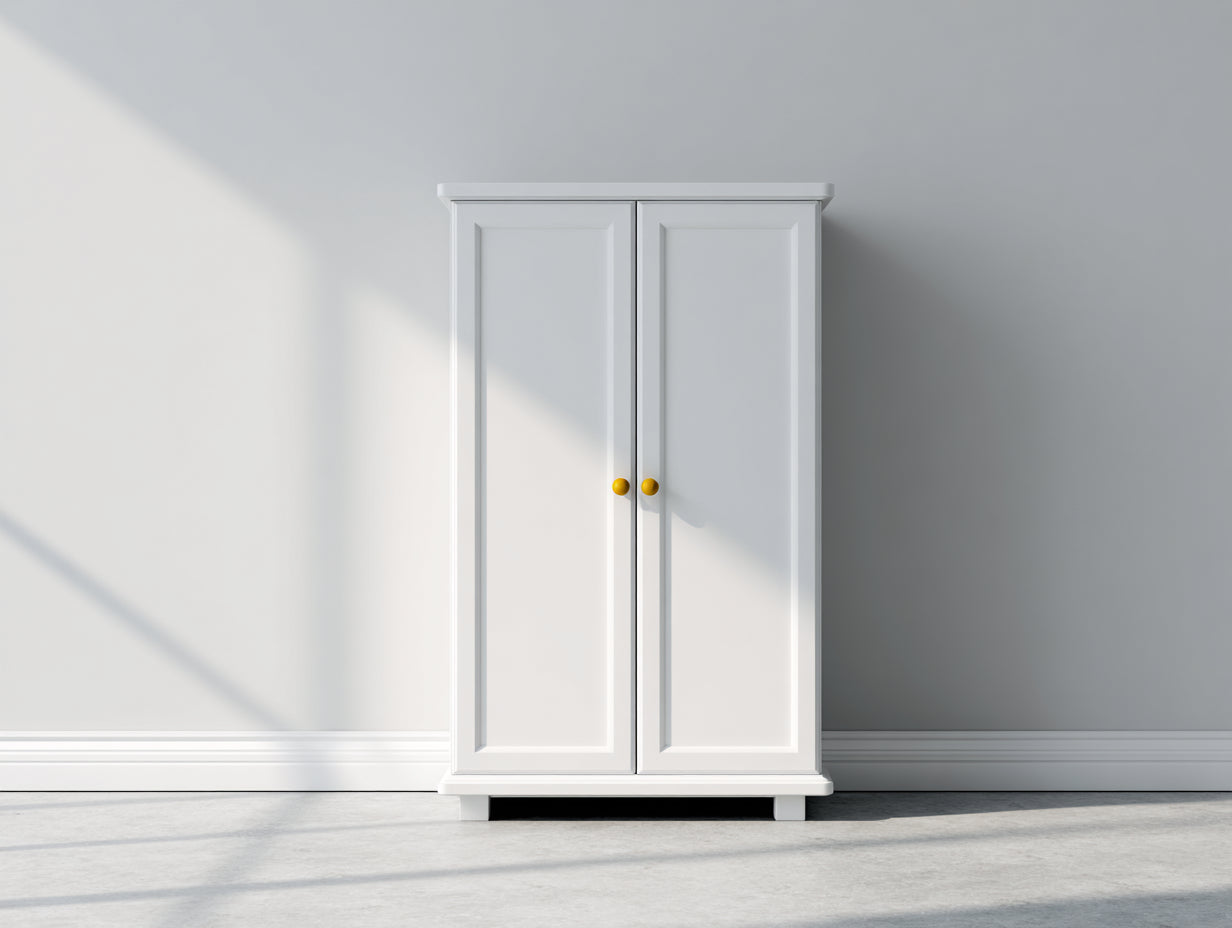Kleiderschrank - Kleiderschrank aus Holzwerkstoff 90 x 52 x 185 cm - Weiß und Goldfarben - 2 Türen mit runden Griffen - Klassisches Design